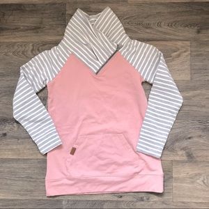 Maurices pink stripe sleeve zipper cowl neck pullover - Size Large